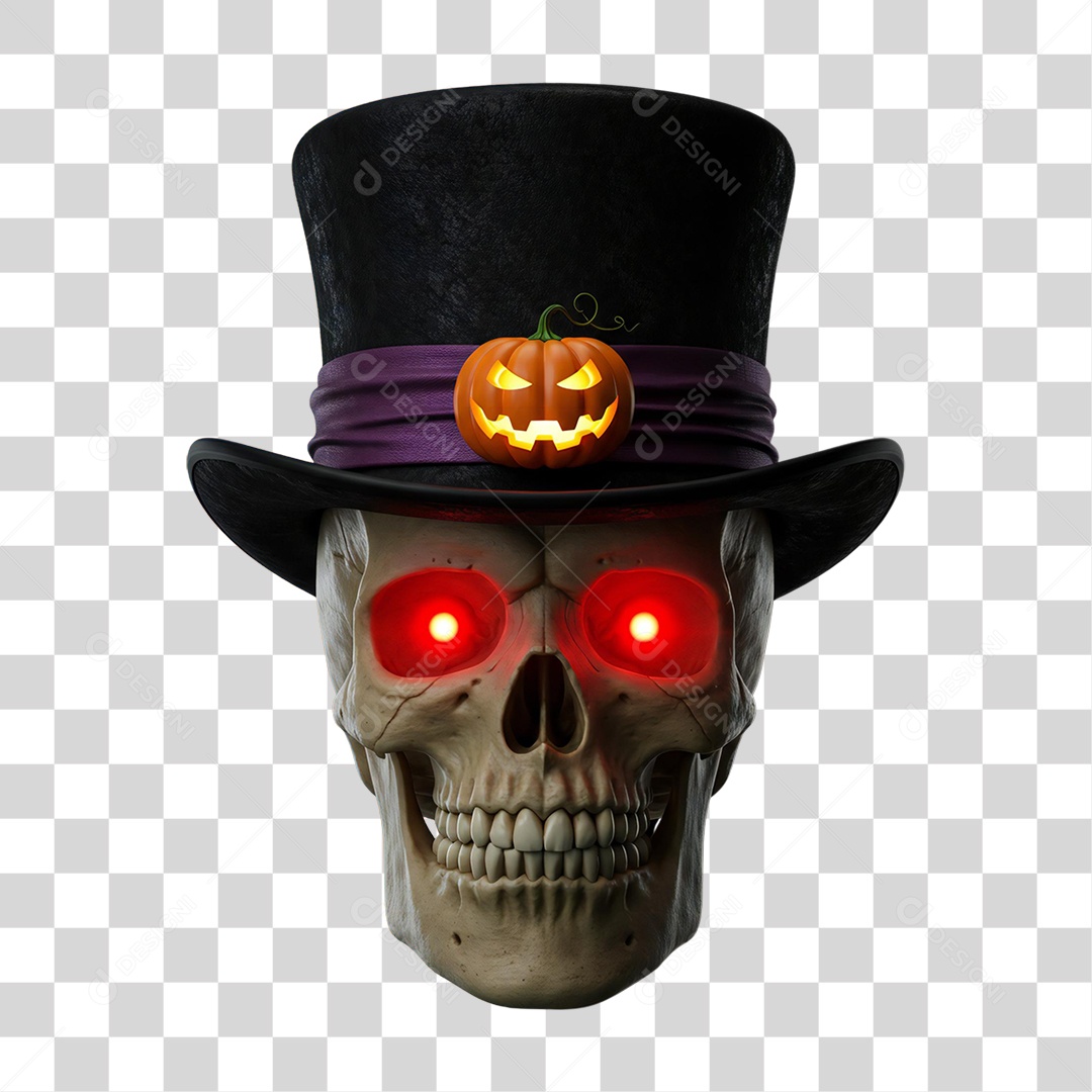 Caveira com Chapéu Decoração de Halloween PNG Transparente