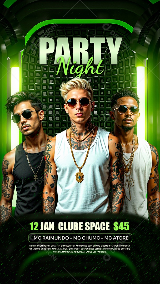 Story Flyer party Night Verde Social Media PSD Editável