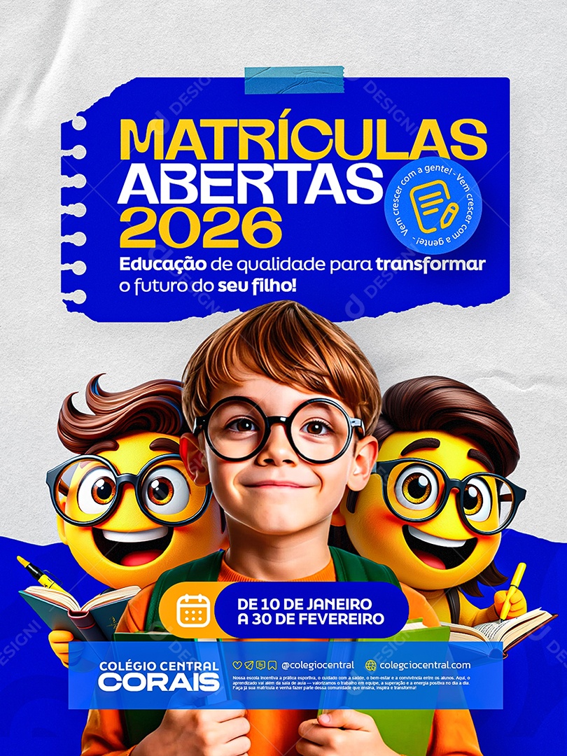 Matriculas Escolares Abertas Social Media PSD Editável