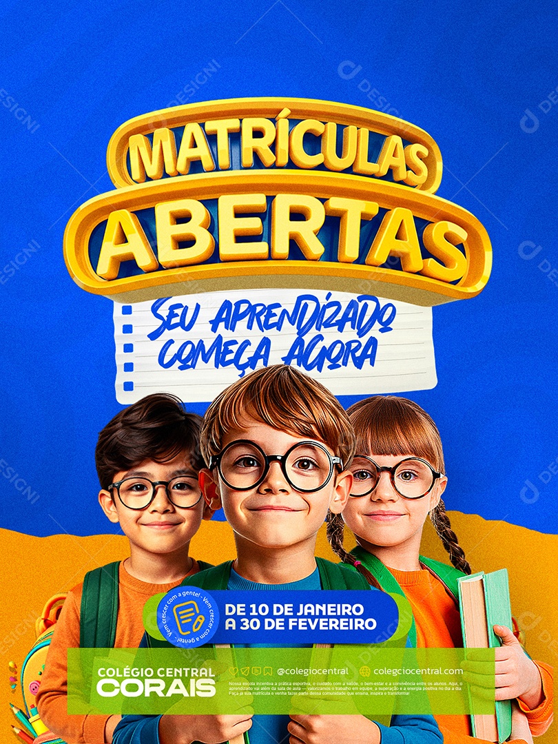 Matriculas Escolares Abertas Social Media PSD Editável