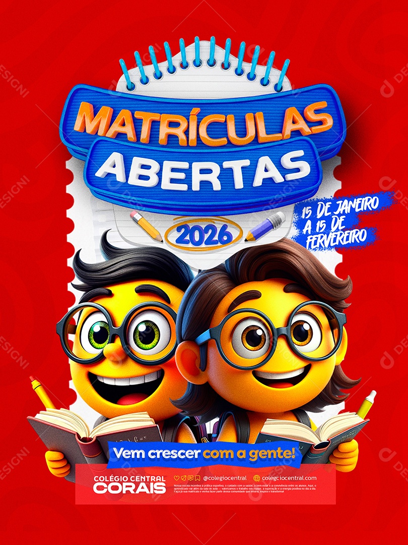 Matriculas Escolares Abertas Social Media PSD Editável