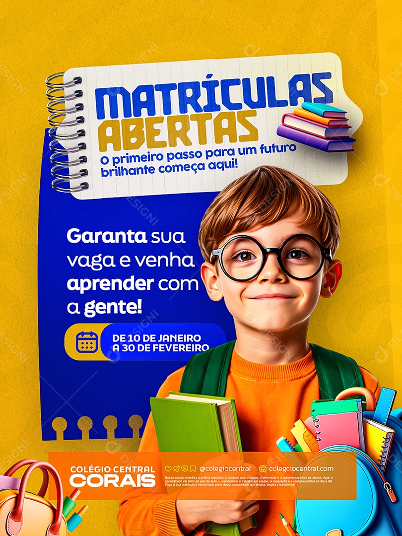 Matriculas Escolares Abertas Social Media PSD Editável