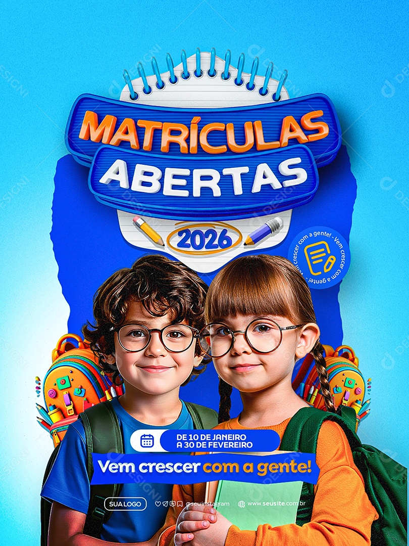 Matriculas Escolares Abertas Social Media PSD Editável