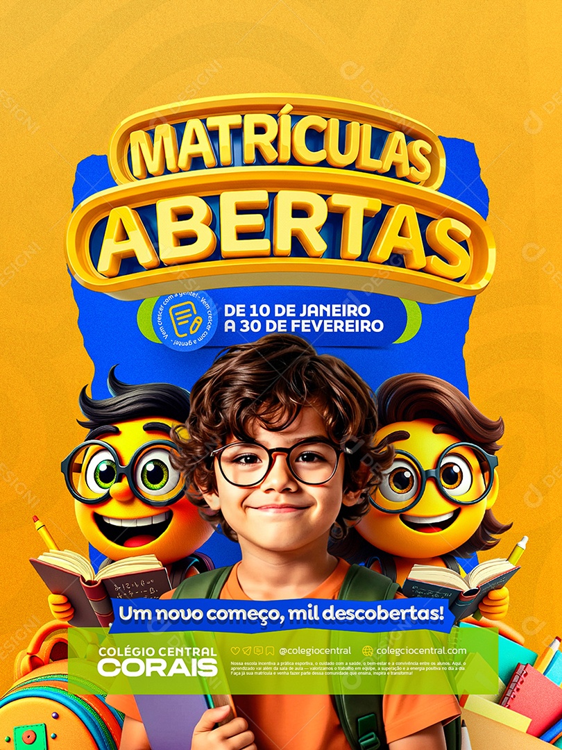 Matriculas Escolares Abertas Social Media PSD Editável