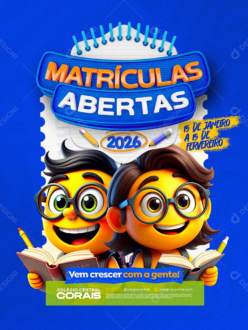 Matriculas Escolares Abertas Social Media PSD Editável