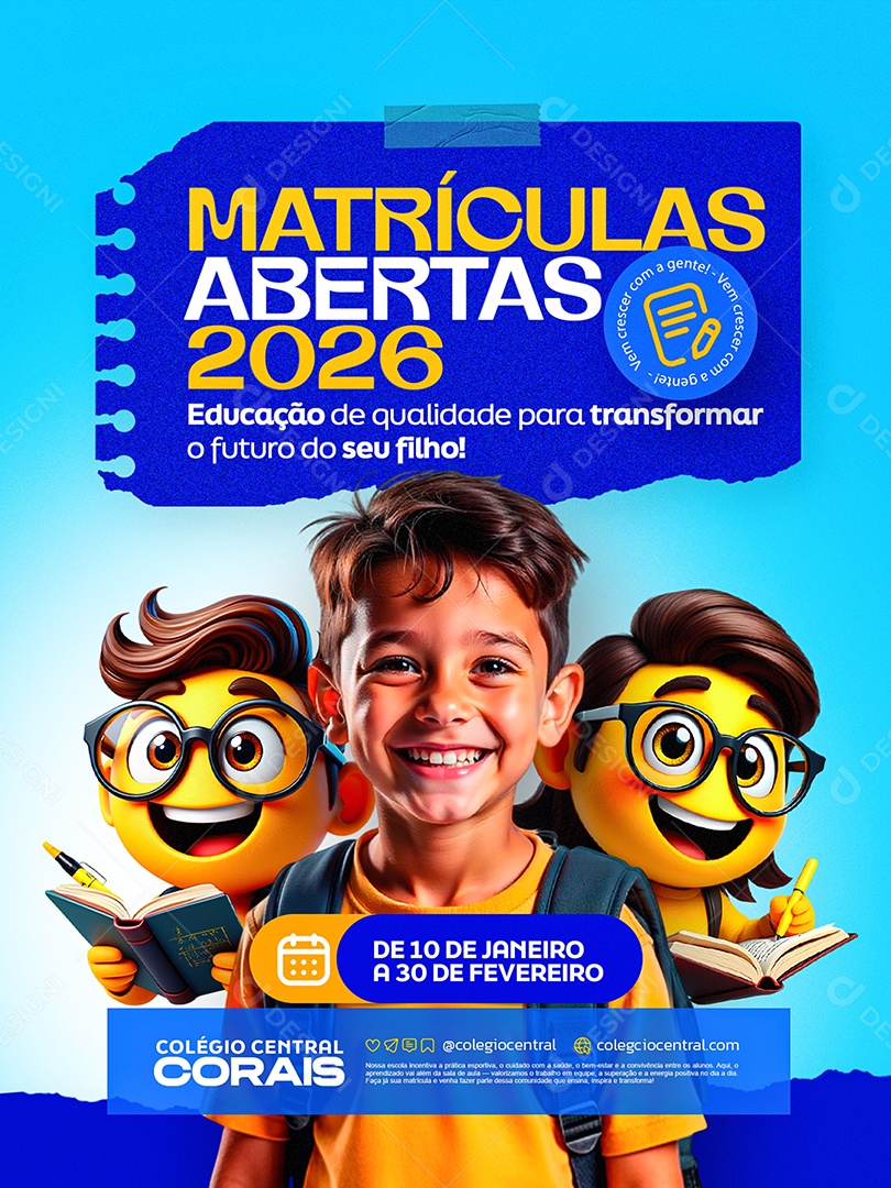 Matriculas Escolares Abertas Social Media PSD Editável