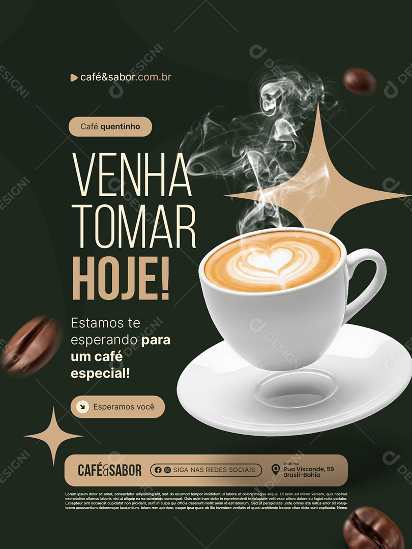 Cafeteria Café Quentinho Venha Tomar Hoje Social Media PSD Editável