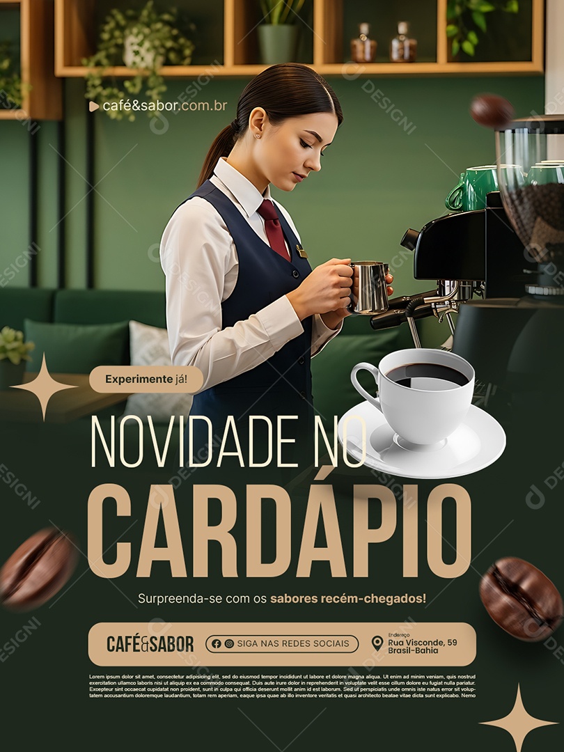 Cafeteria Experimente Já Novidades no Cardápio Social Media PSD Editável
