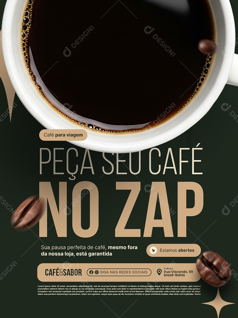 Cafeteria Peça Seu Café no Zap Social Media PSD Editável