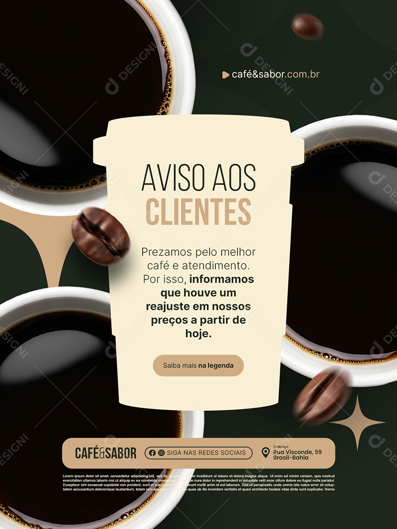 Cafeteria Aviso Aos Clientes Social Media PSD Editável