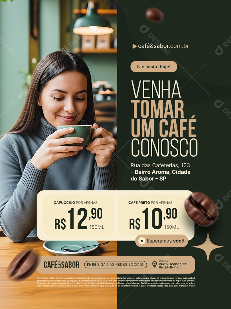 Cafeteria Venha Tomar Um Café Conosco Social Media PSD Editável