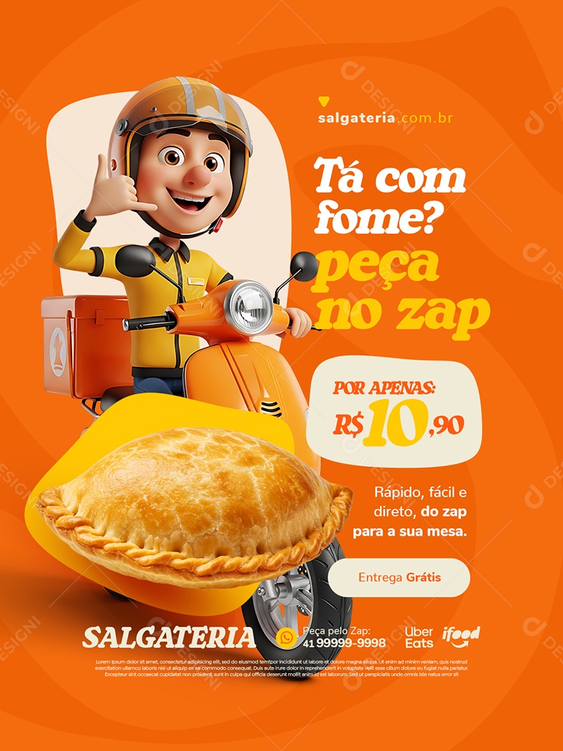 Salgateria Tá com Fome Peça no Zap Social Media PSD Editável