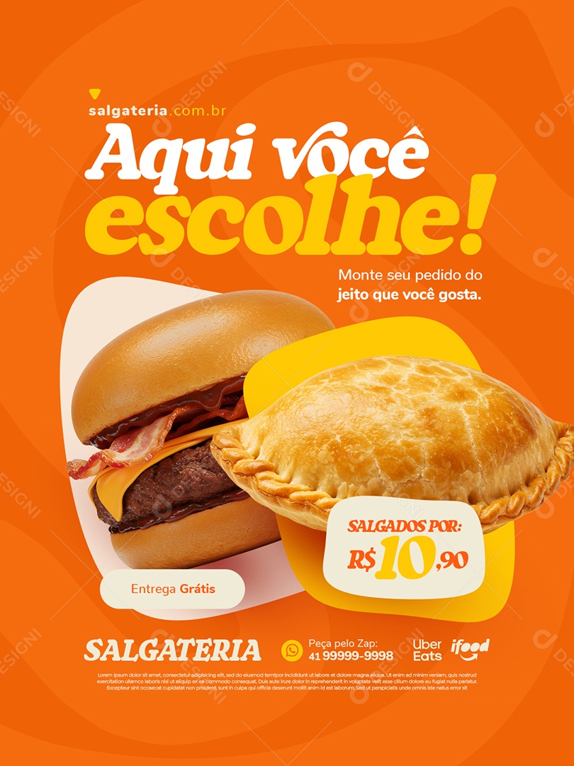 Salgateria Aqui Você Escolhe Salgados Social Media PSD Editável