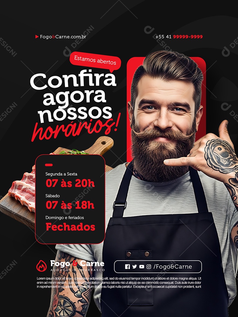 Açougue Estamos Abertos Confira Agora Nossos Horários Social Media PSD Editável
