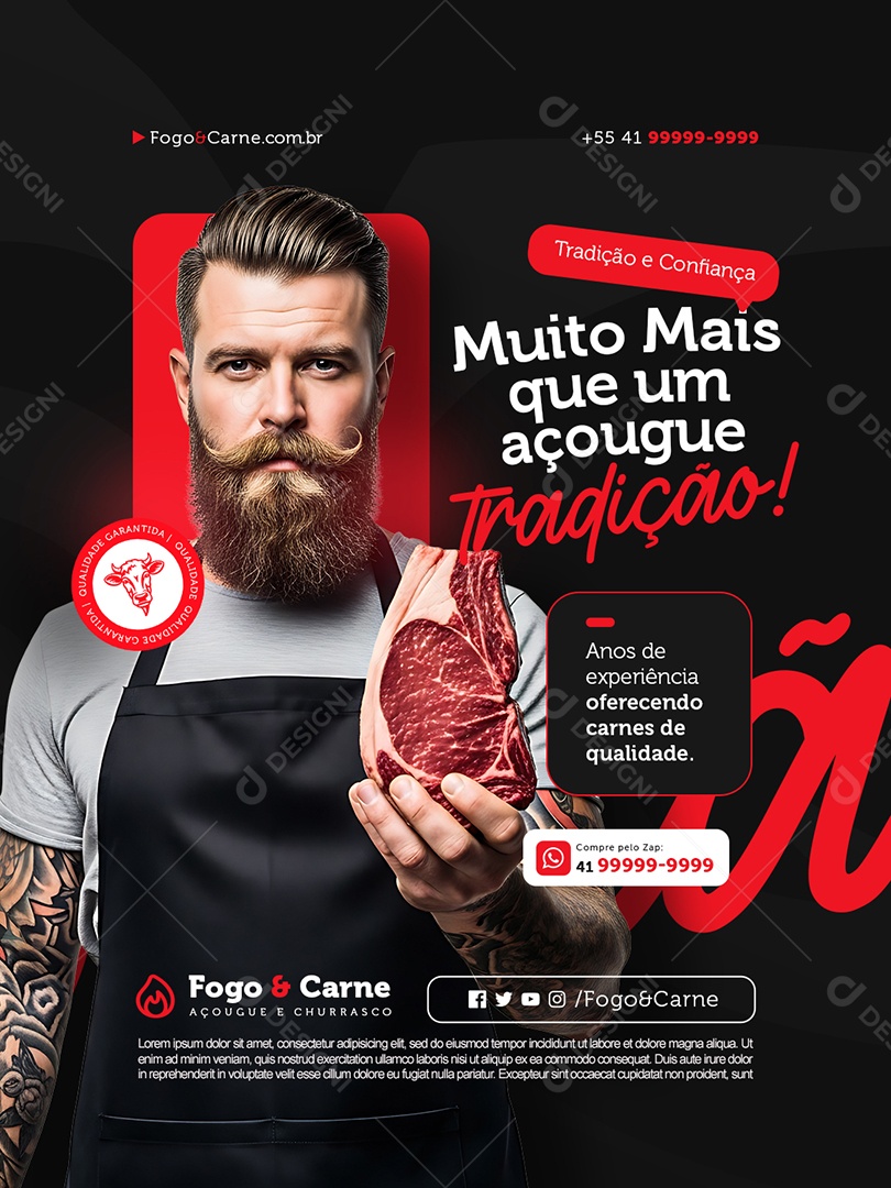 Tradição e Confiança Muito Mais Que Um Açougue Tradição Social Media PSD Editável