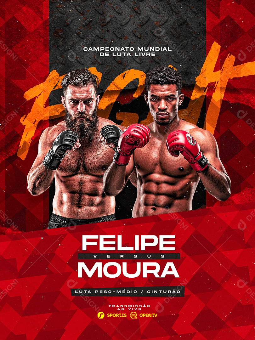 Campeonato Mundial de Luta Livre Felipe Versus Moura Social Media PSD Editável