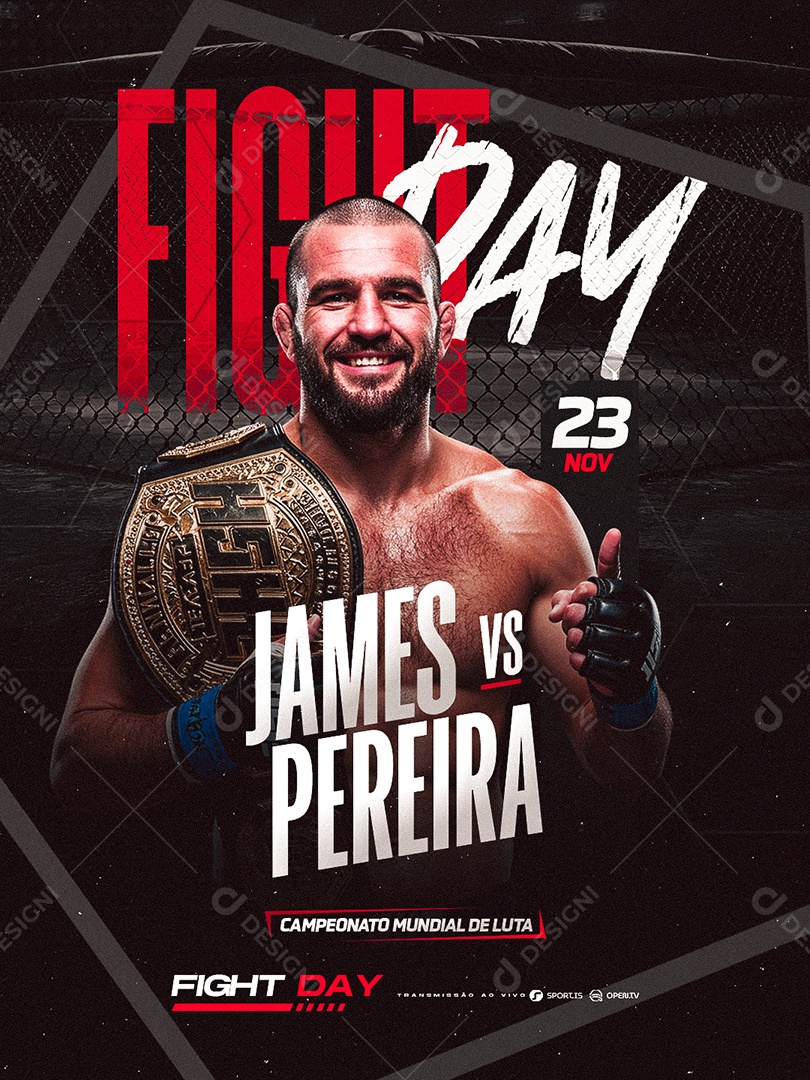 Campeonato Mundial de Luta Fight Day James VS Pereira Social Media PSD Editável