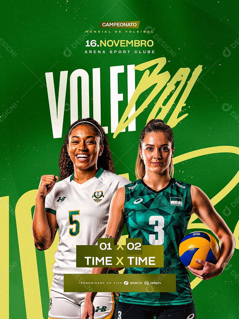 Campeonato Mundial de Voleibol Time x Time Social Media PSD Editável