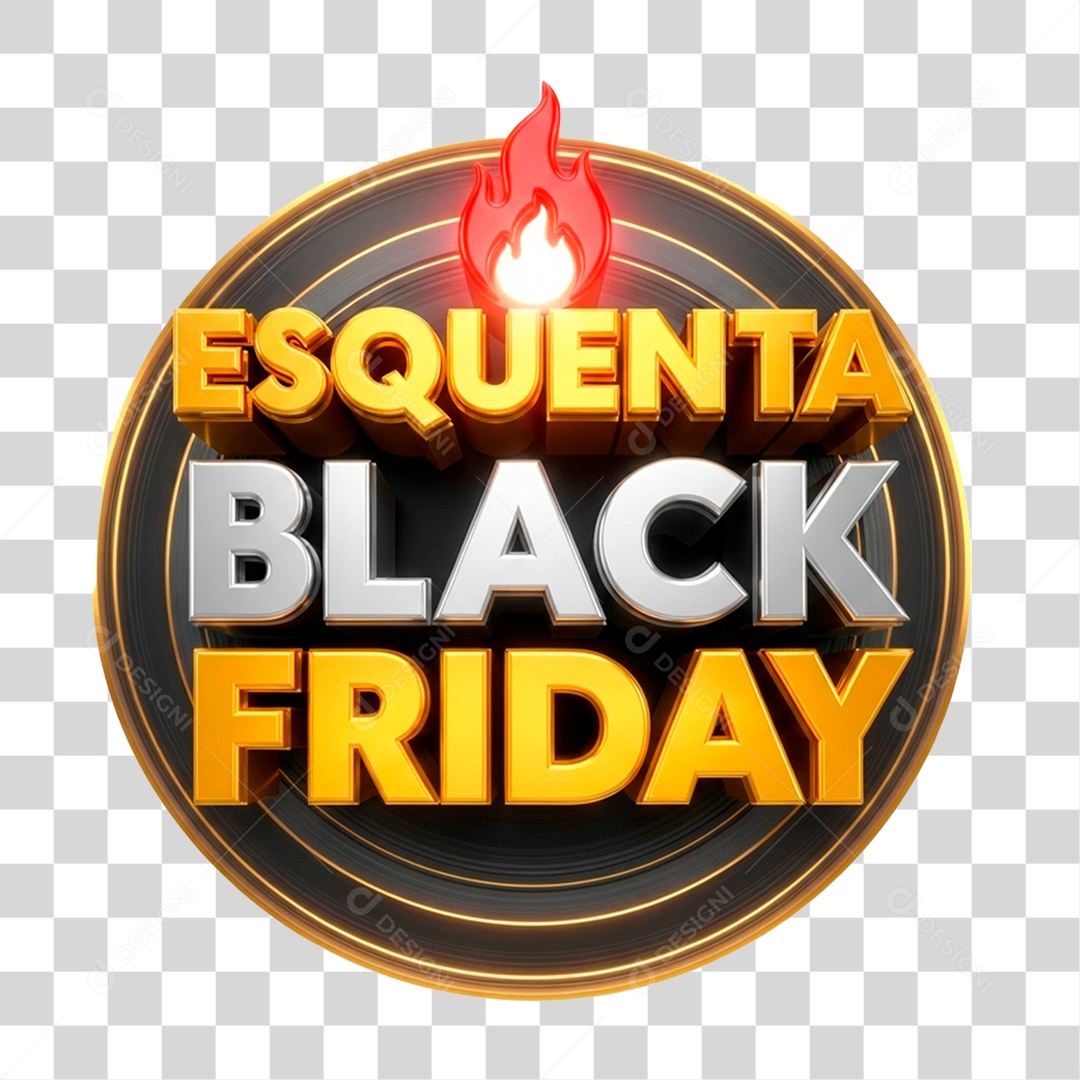 Selo 3D Esquenta Black Friday para Composição PNG Transparente