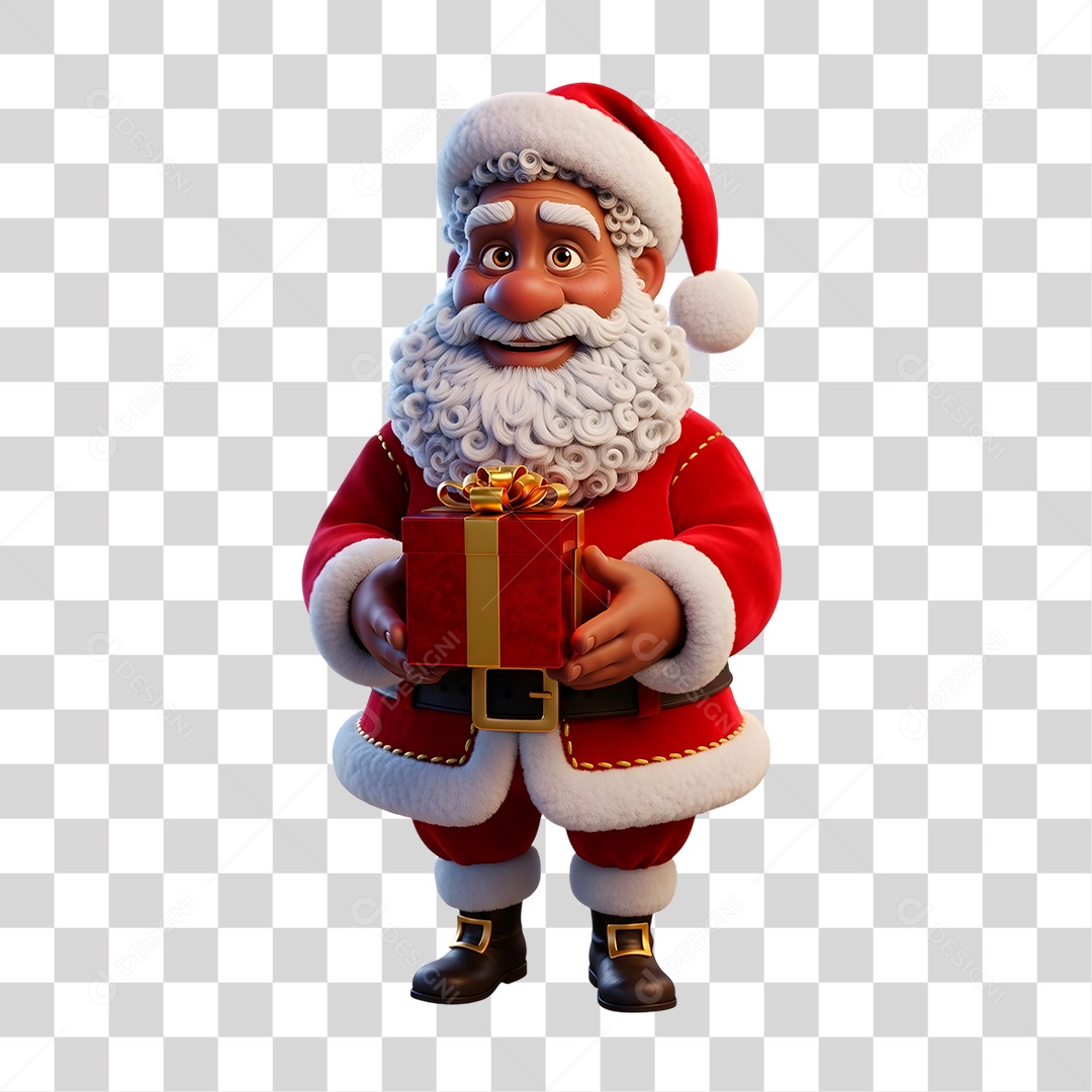 Personagem 3D Papai Noel Negro PNG Transparente