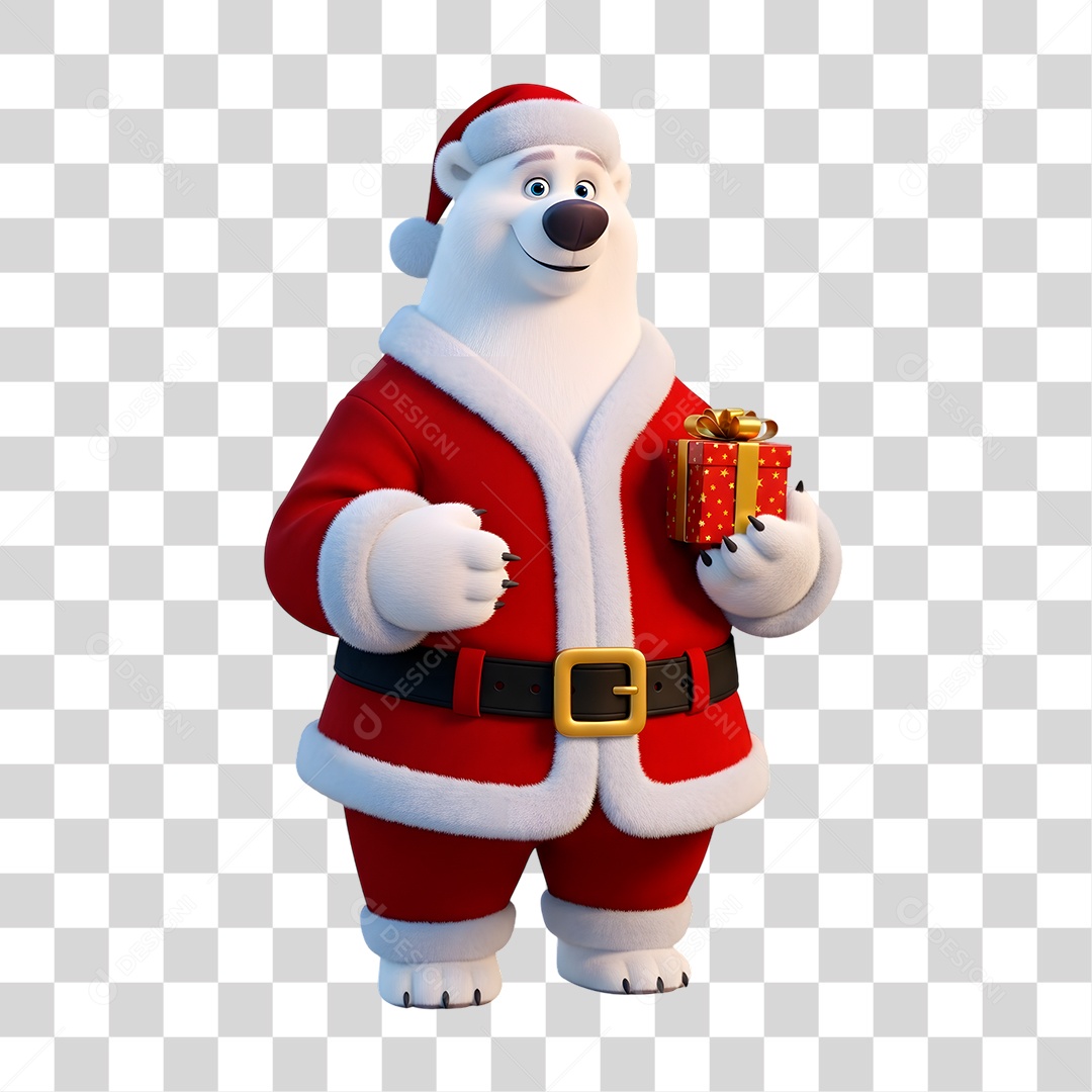 Personagem 3D Urso Natalino PNG Transparente