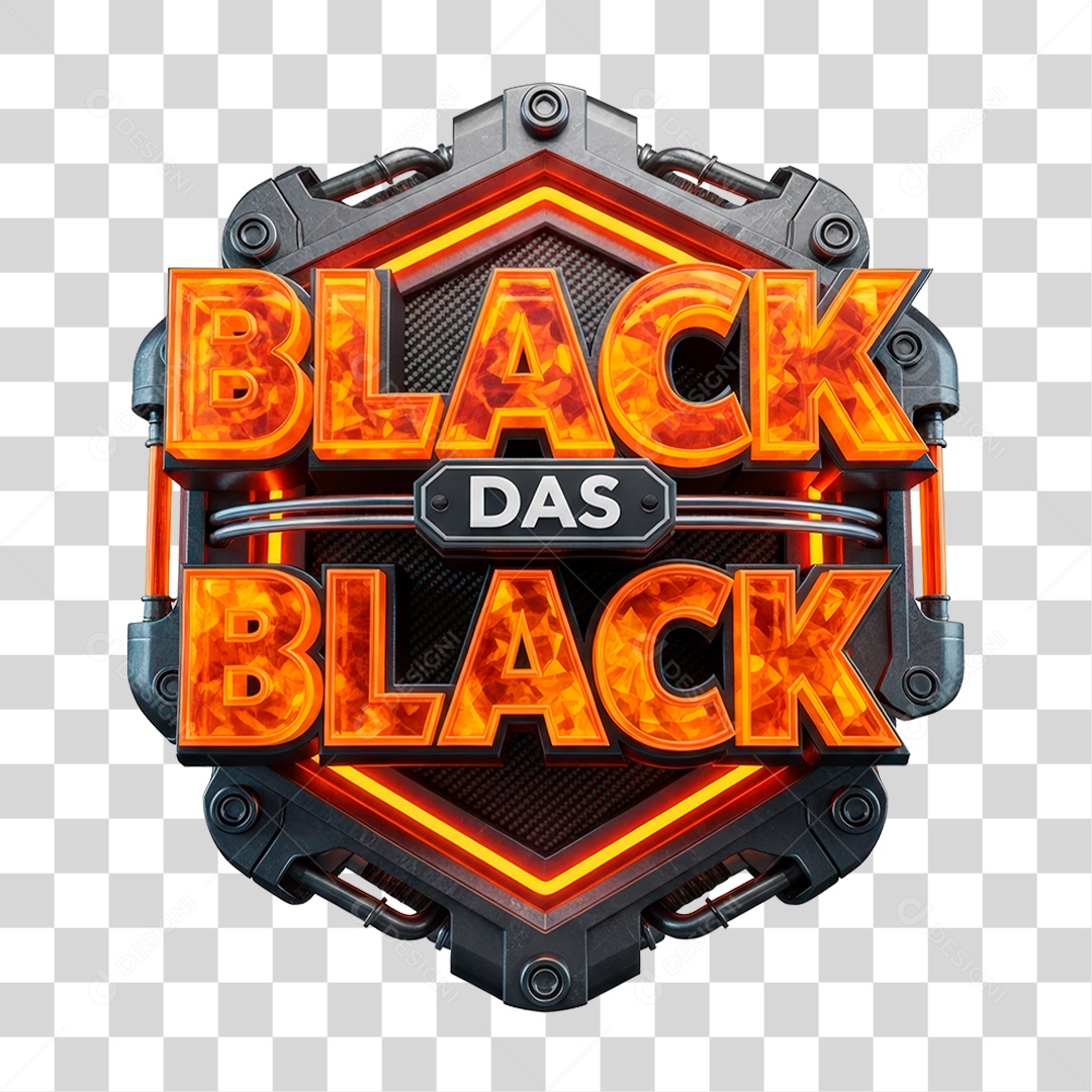Selo 3D Black das Black para Composição PNG Transparente