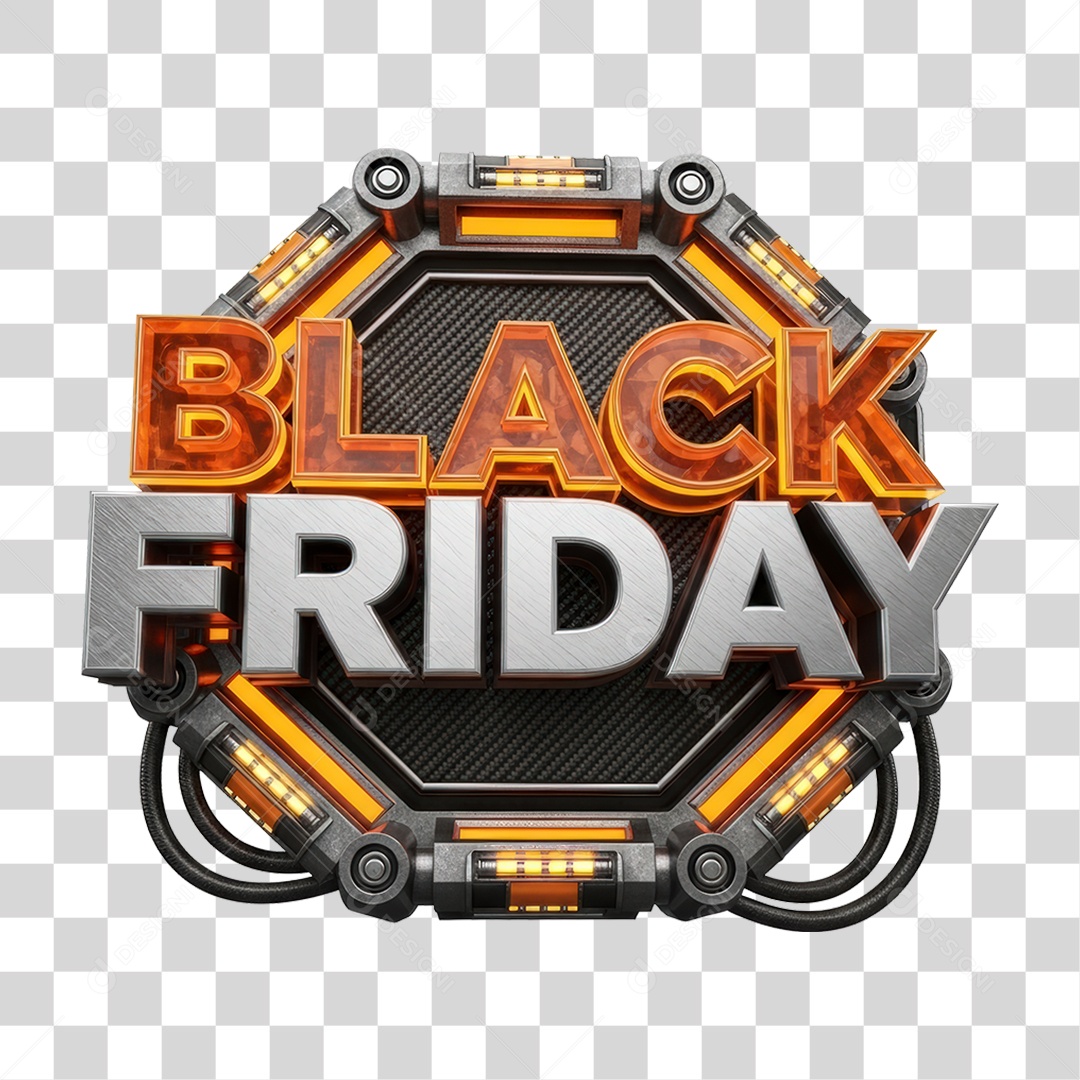 Selo 3D Black Friday para Composição PNG Transparente