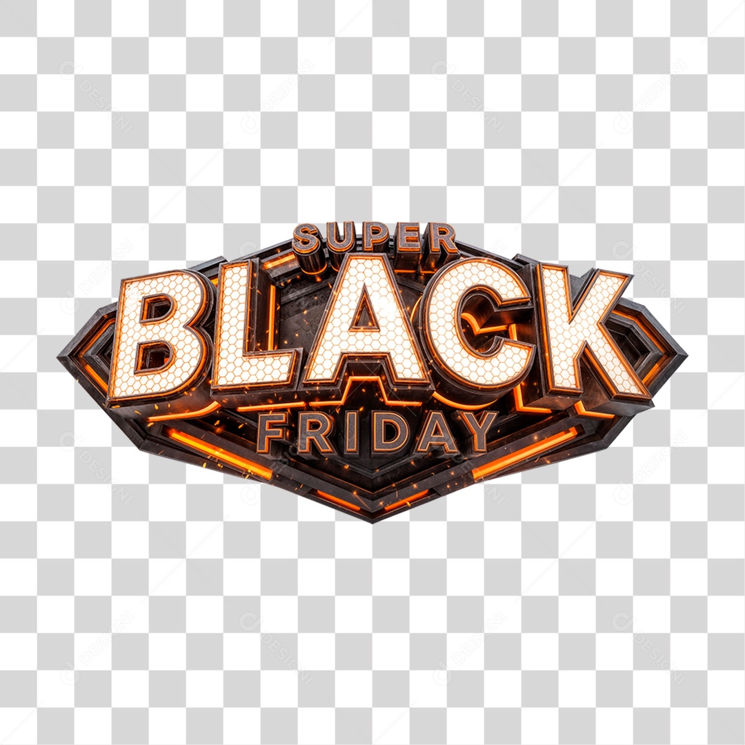 Selo 3D Super Black Friday para Composição PNG Transparente