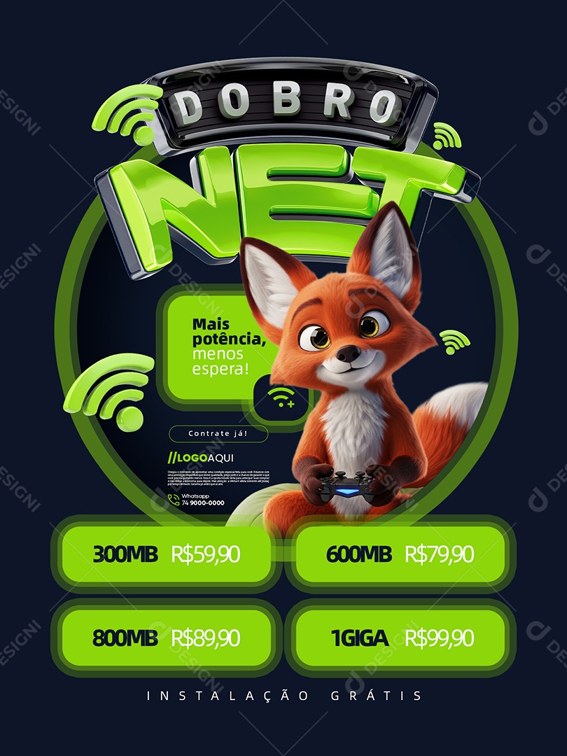 Dobro Net Provedor de Internet Encarte Mais Potência Menos Espera Social Media PSD Editável