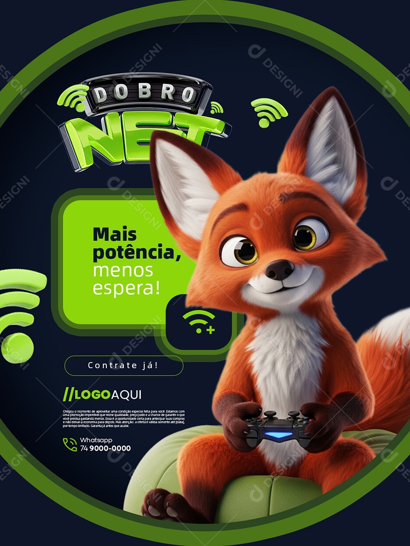 Dobro Net Provedor de Internet Mais Potência Menos Espera Social Media PSD Editável