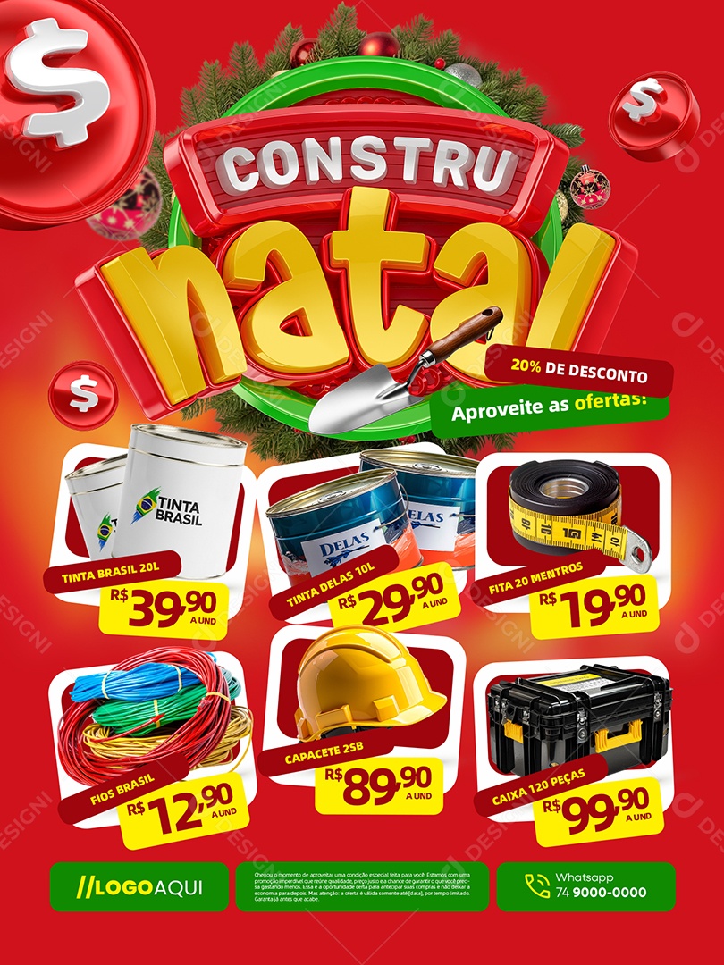 Constru Natal Encarte Tinta Fita Fios Capacete e Caixa 120 Peças Social Media PSD Editável