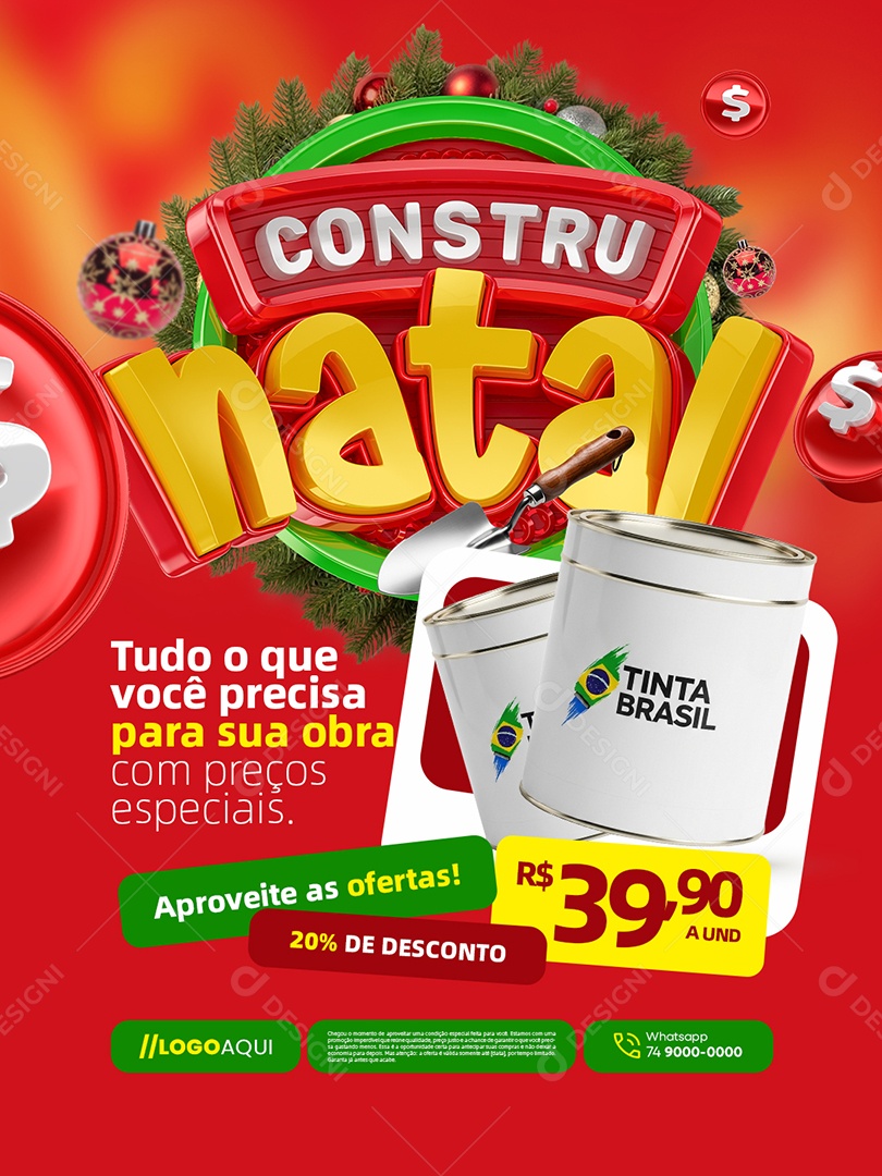 Constru Natal Tinta com Preços Especiais Social Media PSD Editável