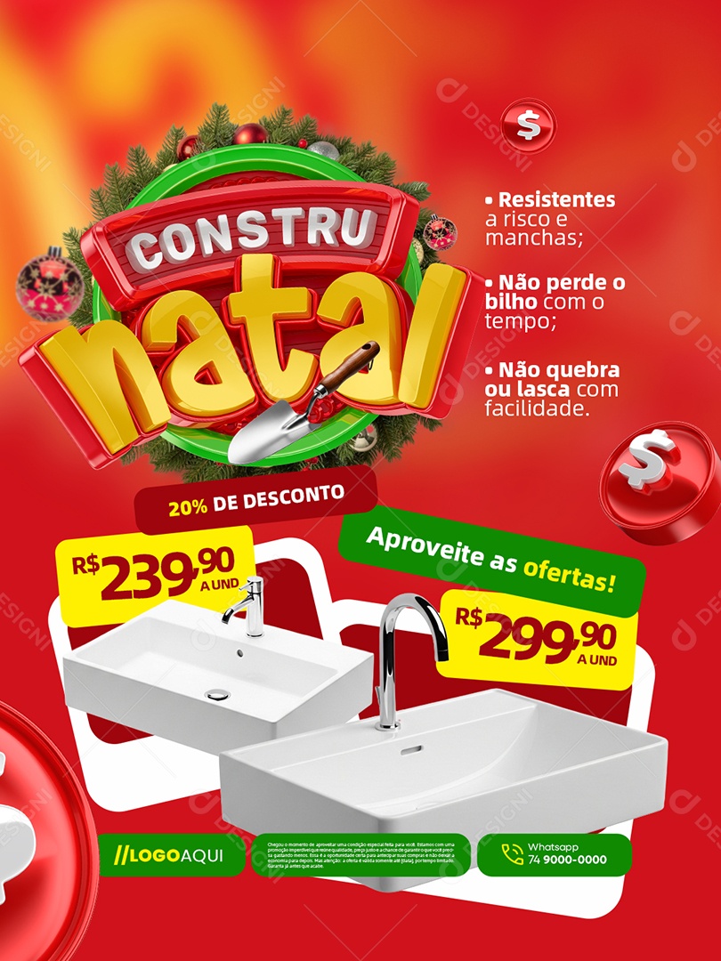 Constru Natal Aproveite as Ofertas 20% de Desconto Social Media PSD Editável