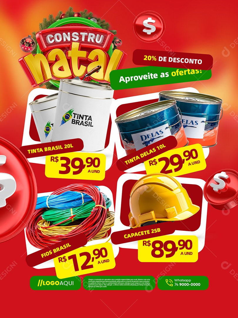 Constru Natal Tinta Fios e Capacete Social Media PSD Editável