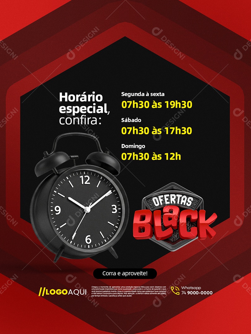 Ofertas Black Supermercado Horário Especial Confira Social Media PSD Editável