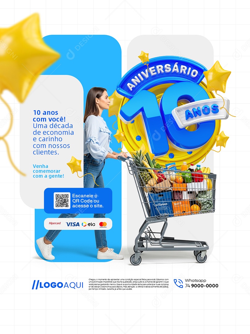 Aniversário 10 Anos Supermercado Venha Comemorar Social Media PSD Editável
