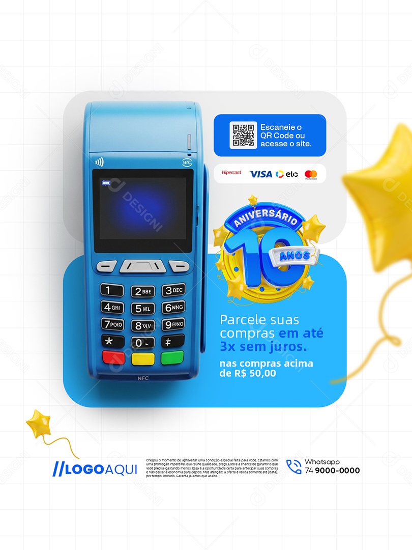 Aniversário 10 Anos Supermercado Parcele Suas Compras Social Media PSD Editável