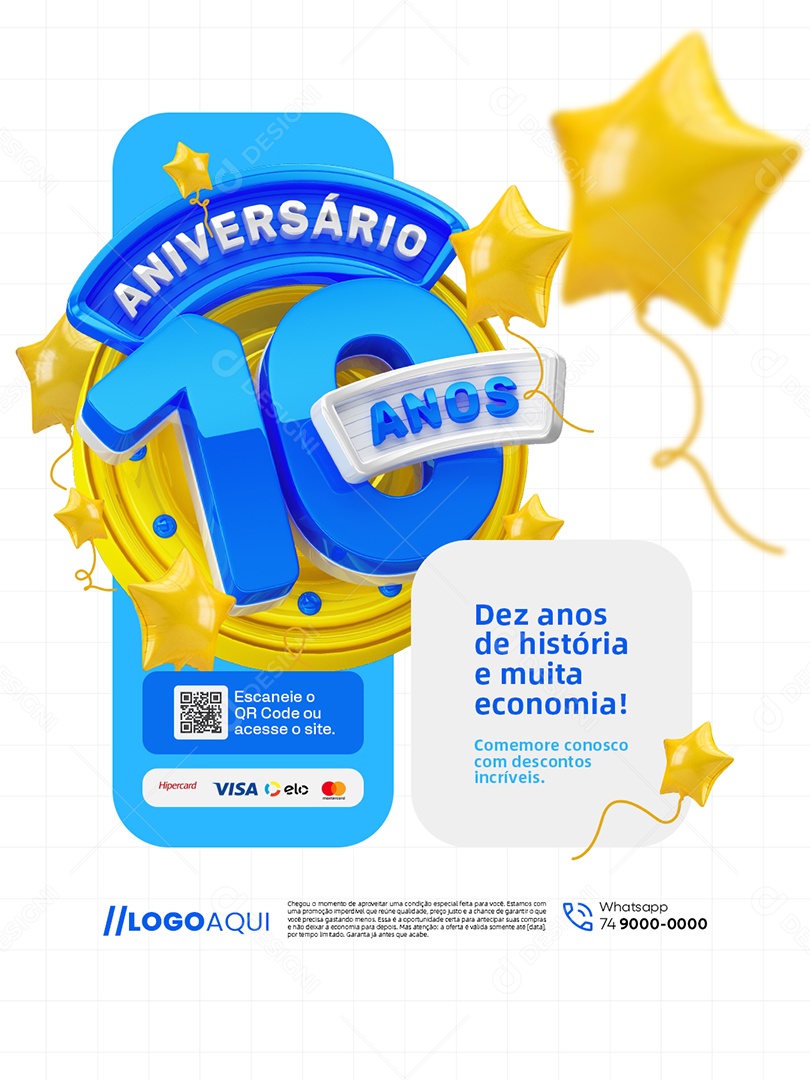 Aniversário 10 Anos Supermercado Muita Economia Social Media PSD Editável