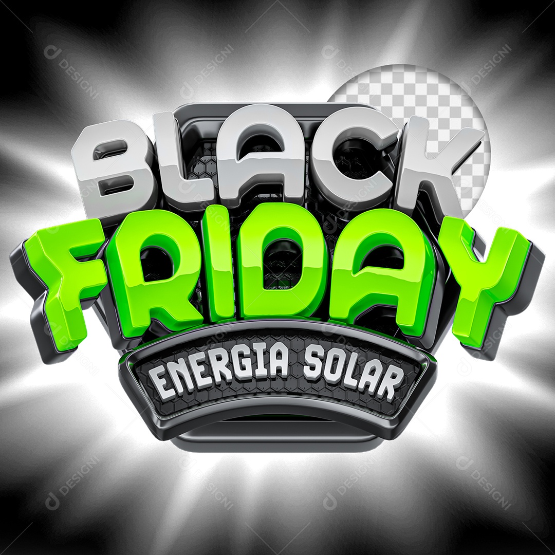 Black Friday Energia Solar Selo 3D para Composição PSD