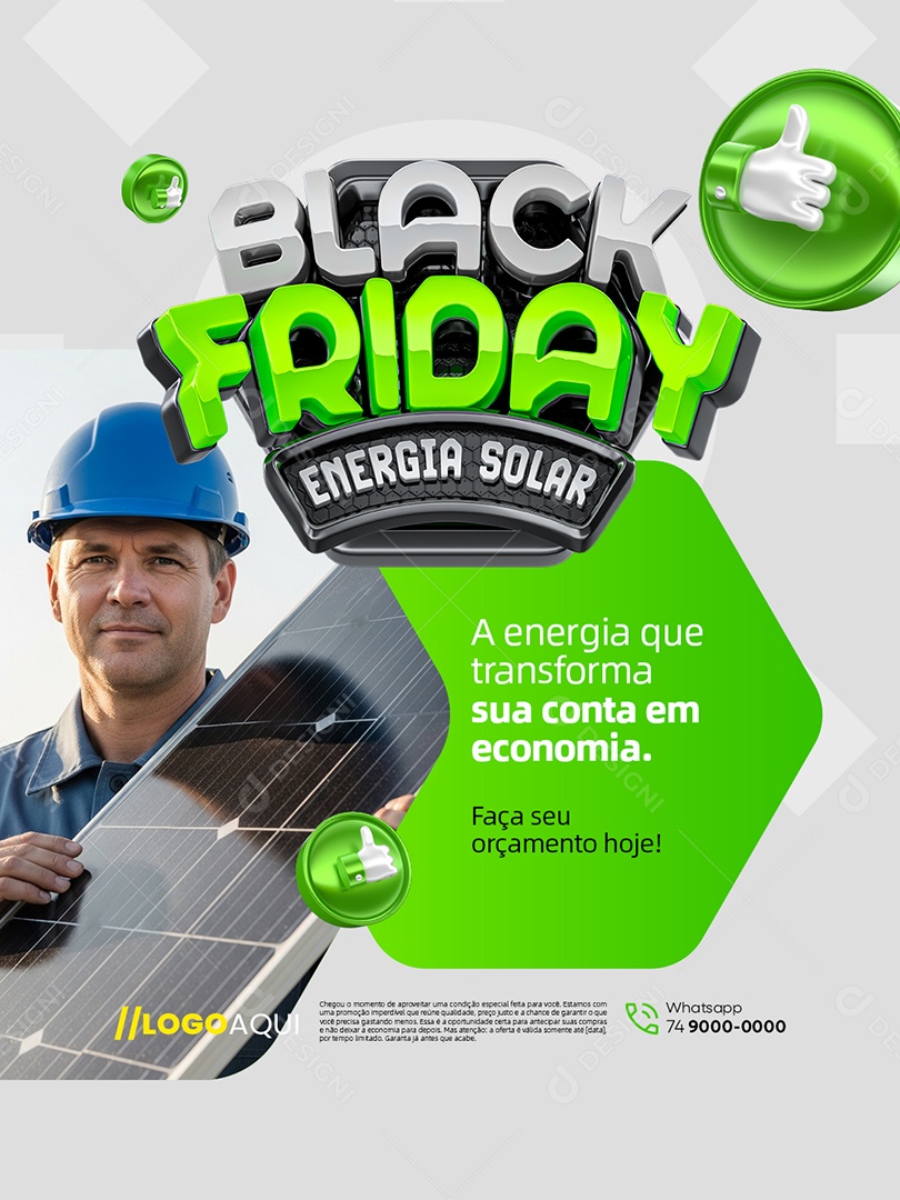 Energia Solar Black Friday Faça Seu Orçamento Hoje Social Media PSD Editável
