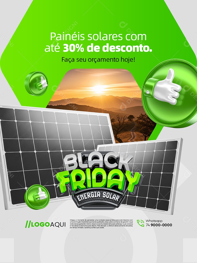 Energia Solar Black Friday Painéis Solares com Até 30% de Desconto Social Media PSD Editável