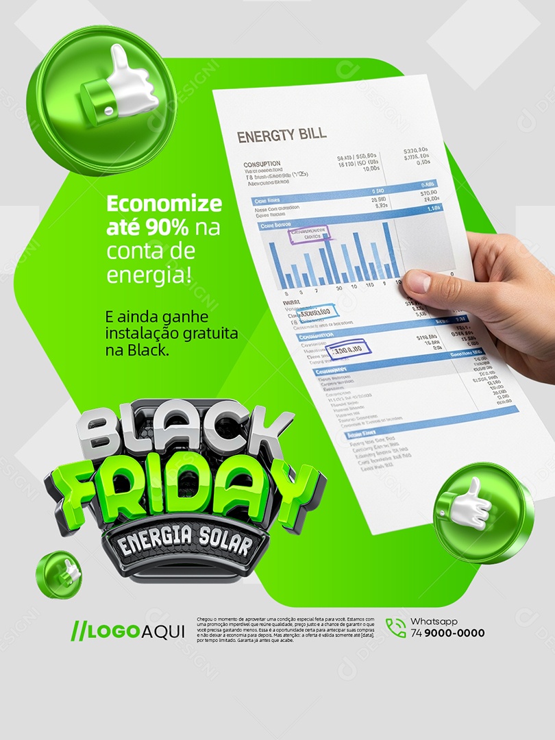 Energia Solar Black Friday Economize Até 90% na Conta de Energia Social Media PSD Editável