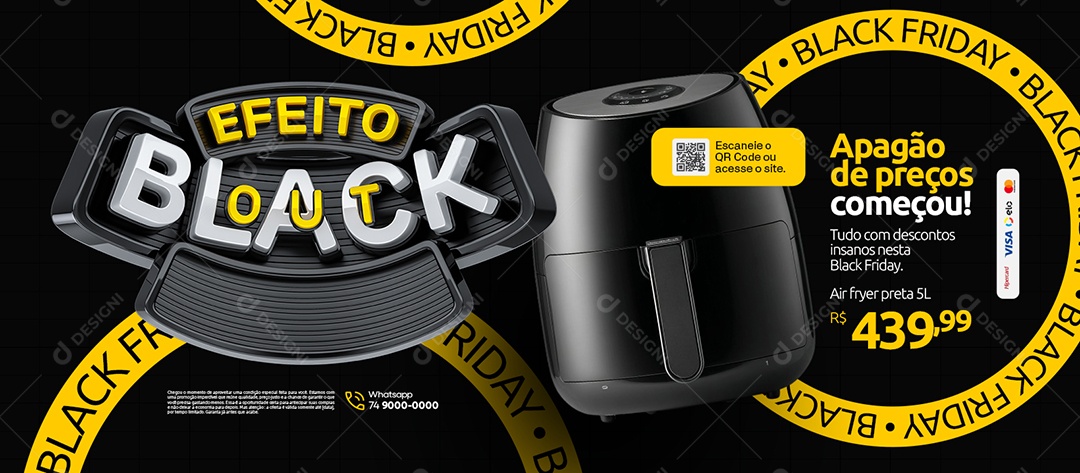 Banner Efeito Blackout Loja de Eletrodomésticos Air Flyer Preta Social Media PSD Editável