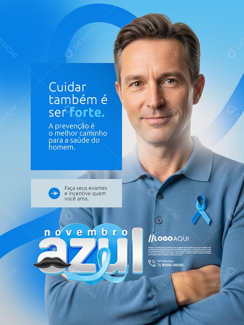 Novembro Azul Cuidar Também é Ser Forte Social Media PSD Editável