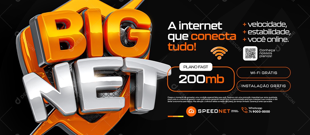 Banner Big Net Provedor de Internet Velocidade Estabilidade Você Online Social Media PSD Editável