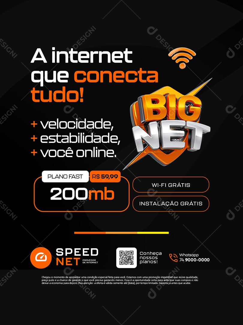 Big Net Provedor de Internet Velocidade Estabilidade Você Online Social Media PSD Editável