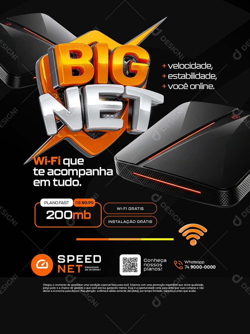 Big Net Provedor de Internet Velocidade Estabilidade Social Media PSD Editável