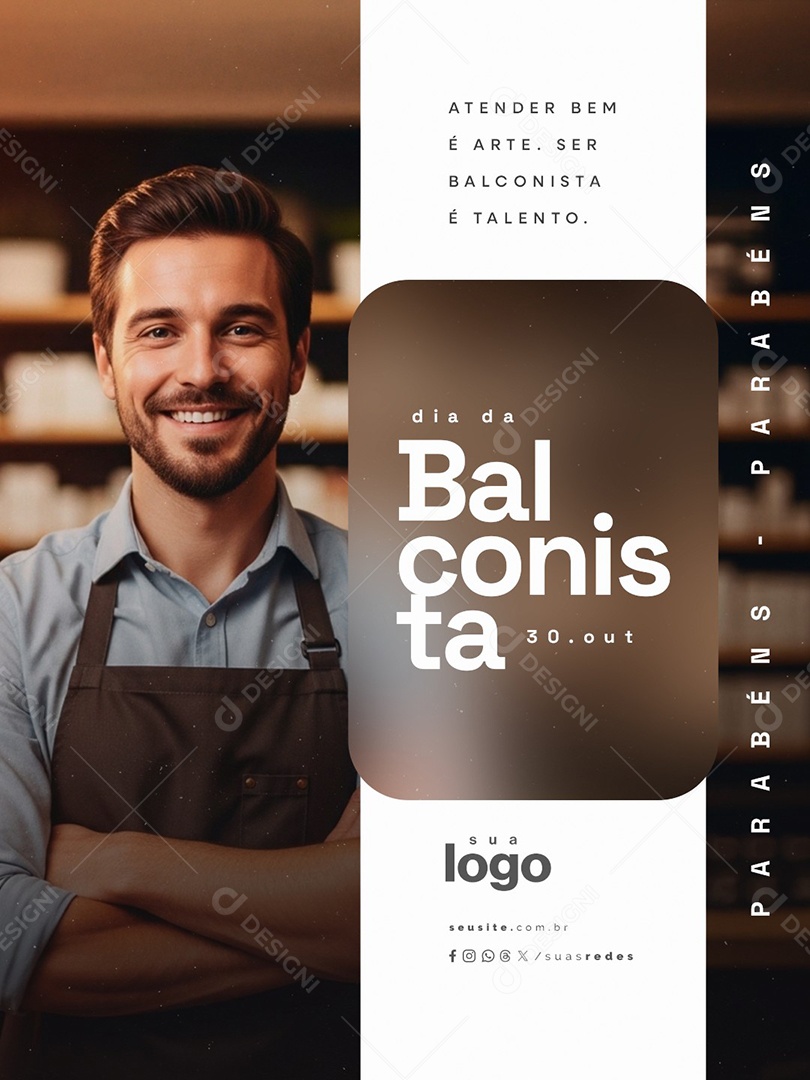 Dia do Balconista 30 de Outubro Atender Bem é Arte Social Media PSD Editável