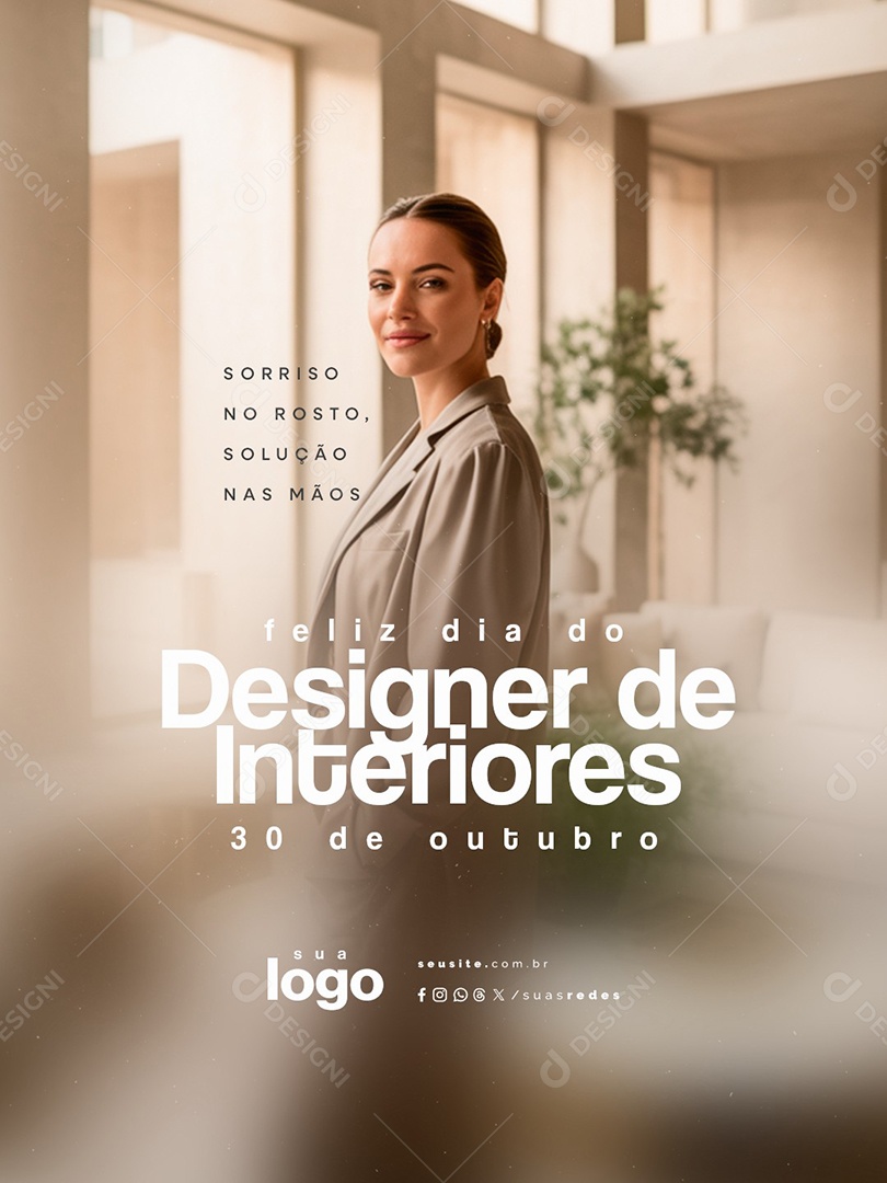 Feliz Dia do Designer de Interiores 30 de Outubro Social Media PSD Editável