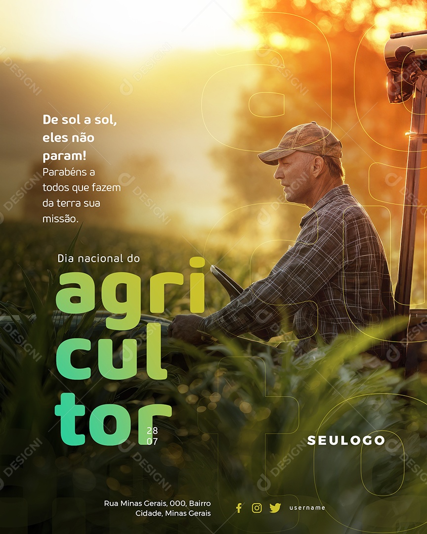 Dia Nacional do Agricultor 28 de Julho de Sol a Sol Social Media PSD Editável